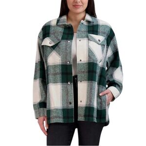 HFX Plaid Button-Up Shacket in Green/White Size Med — NWOT